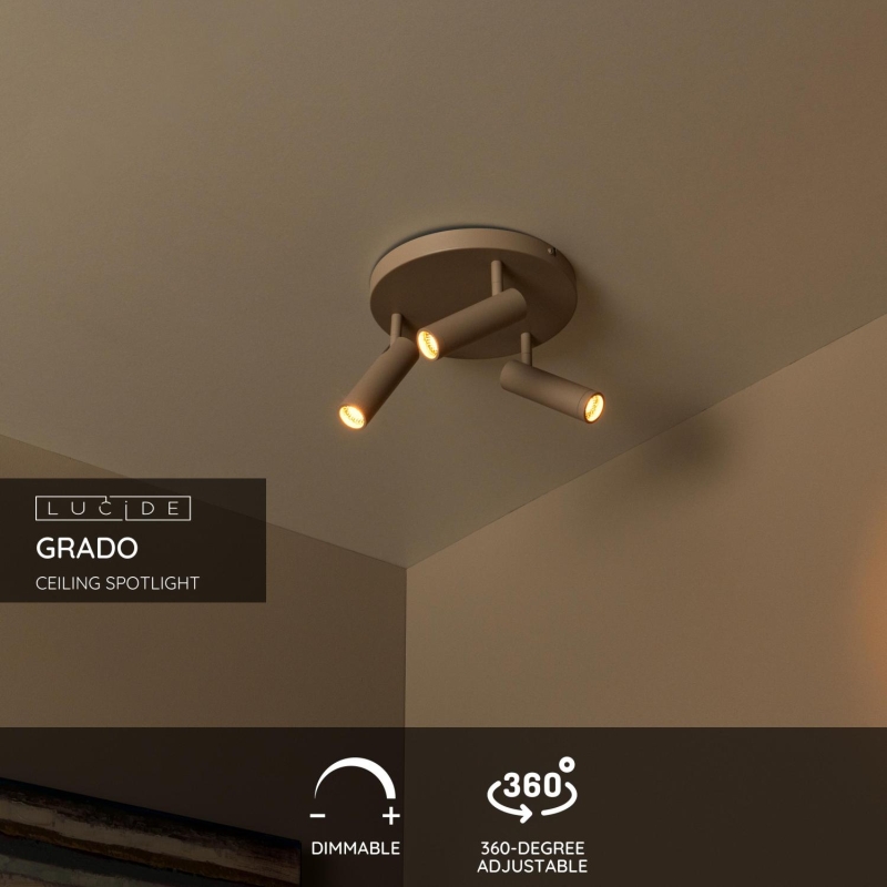 Lucide GRADO - Ceiling spotlight - Ø 25 cm - 3xGU10 (MR11) - Taupe